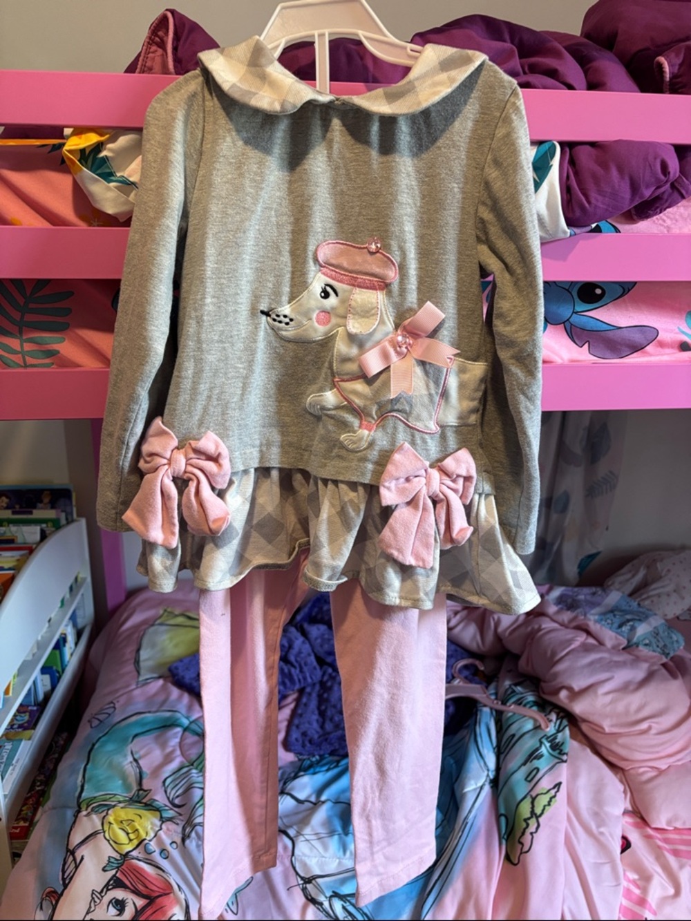 Rare Editions Pink and Gray Poodle Bow Matching Set